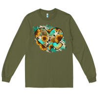 Army Green Leopard Sunflower Cowhide Glitter Heart Long Sleeve Tee - RanaPortraitStore