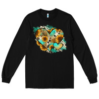 Black Leopard Sunflower Cowhide Glitter Heart Long Sleeve Tee - RanaPortraitStore