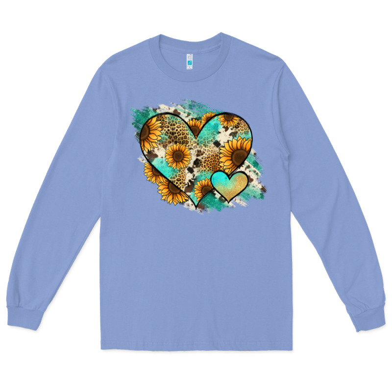 Leopard Sunflower Cowhide Glitter Heart Long Sleeve Tee by RanaPortraitStore | Teevron