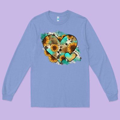 Leopard Sunflower Cowhide Glitter Heart Long Sleeve Tee Designed By Ranaportraitstore