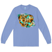 Colony Blue Leopard Sunflower Cowhide Glitter Heart Long Sleeve Tee - RanaPortraitStore