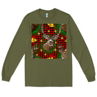 Army Green christmas deer and bell seamless pattern Long Sleeve Tee - BundleAndBundleShop