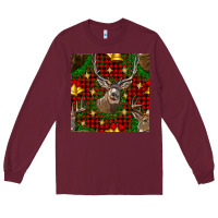 Burgundy christmas deer and bell seamless pattern Long Sleeve Tee - BundleAndBundleShop