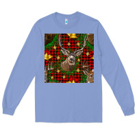 Colony Blue christmas deer and bell seamless pattern Long Sleeve Tee - BundleAndBundleShop