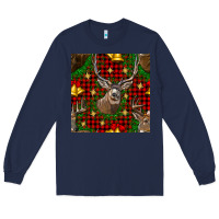 Navy christmas deer and bell seamless pattern Long Sleeve Tee - BundleAndBundleShop