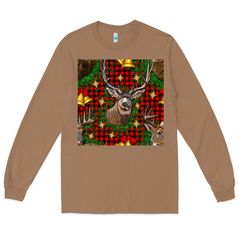 Christmas Deer And Bell Seamless Pattern Long Sleeve Tee by BundleAndBundleShop | Teevron