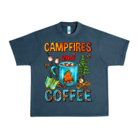 Midnight Navy Campfires And Coffee Camping Coffee Urban Heavy Tee - FaDigitalArtStudio