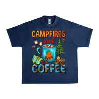 Navy Campfires And Coffee Camping Coffee Urban Heavy Tee - FaDigitalArtStudio