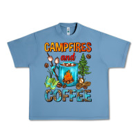 Pebble Blue Campfires And Coffee Camping Coffee Urban Heavy Tee - FaDigitalArtStudio