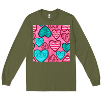 Army Green valentines day hearts seamless pattern Long Sleeve Tee - BundleAndBundleShop