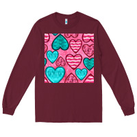 Burgundy valentines day hearts seamless pattern Long Sleeve Tee - BundleAndBundleShop