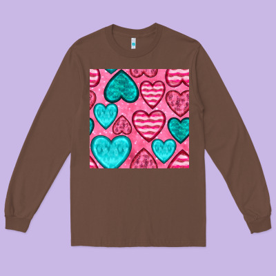 Valentines Day Hearts Seamless Pattern Long Sleeve Tee Designed By Bundleandbundleshop