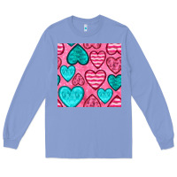 Colony Blue valentines day hearts seamless pattern Long Sleeve Tee - BundleAndBundleShop