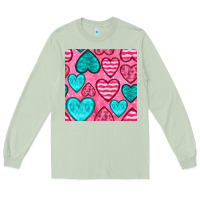 Matcha valentines day hearts seamless pattern Long Sleeve Tee - BundleAndBundleShop