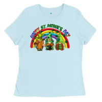 Baby Blue Happy St. Patrick's Day rainbow gnomes Ladies Tee - CowGirlArtShop