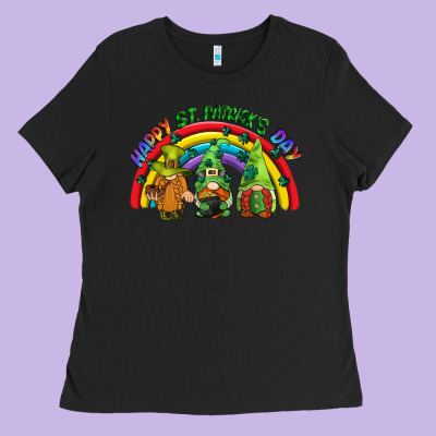 Happy St. Patrick's Day Rainbow Gnomes Ladies Tee Designed By Cowgirlartshop