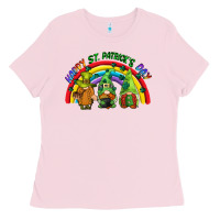 Bubblegum Pink Happy St. Patrick's Day rainbow gnomes Ladies Tee - CowGirlArtShop