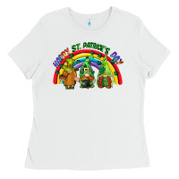 White Happy St. Patrick's Day rainbow gnomes Ladies Tee - CowGirlArtShop