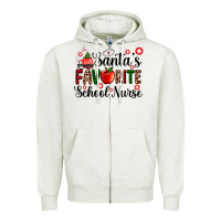 Oatmeal Heather santa's favorite  school nurse Zipper Hoodie - AdoDesignShop