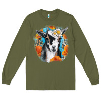 Army Green Daisy Goat With Background Long Sleeve Tee - RanaPortraitStore