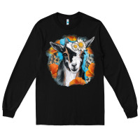 Black Daisy Goat With Background Long Sleeve Tee - RanaPortraitStore