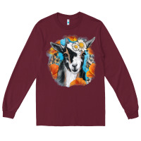 Burgundy Daisy Goat With Background Long Sleeve Tee - RanaPortraitStore