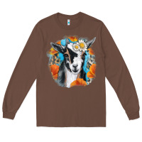 Chestnut Daisy Goat With Background Long Sleeve Tee - RanaPortraitStore