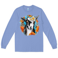 Colony Blue Daisy Goat With Background Long Sleeve Tee - RanaPortraitStore