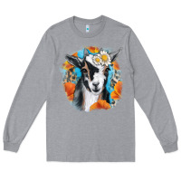 Heather Grey Daisy Goat With Background Long Sleeve Tee - RanaPortraitStore