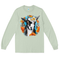Matcha Daisy Goat With Background Long Sleeve Tee - RanaPortraitStore