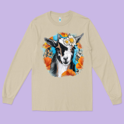 Daisy Goat With Background Long Sleeve Tee Designed By Ranaportraitstore