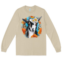 Mushroom Daisy Goat With Background Long Sleeve Tee - RanaPortraitStore