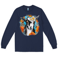 Navy Daisy Goat With Background Long Sleeve Tee - RanaPortraitStore