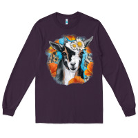 Plum Daisy Goat With Background Long Sleeve Tee - RanaPortraitStore