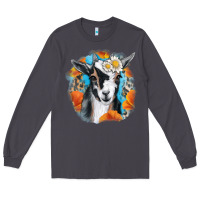 Smoke Daisy Goat With Background Long Sleeve Tee - RanaPortraitStore