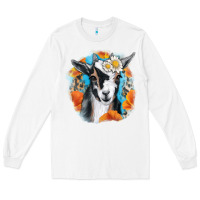 White Daisy Goat With Background Long Sleeve Tee - RanaPortraitStore