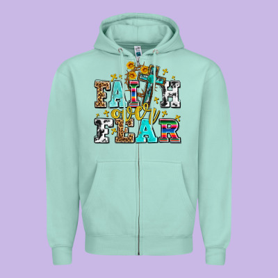 Faith Over Fear With Cross And Sunflowers Zipper Hoodie Designed By Adodesignshop