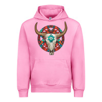 Fuchsia Pink turquoise aztec bullskull Urban Hoodie - JahusDesignShop