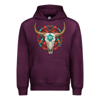 Mauve Wine turquoise aztec bullskull Urban Hoodie - JahusDesignShop