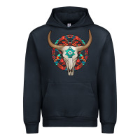 Navy turquoise aztec bullskull Urban Hoodie - JahusDesignShop