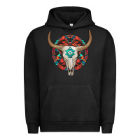 Pigment Black turquoise aztec bullskull Urban Hoodie - JahusDesignShop