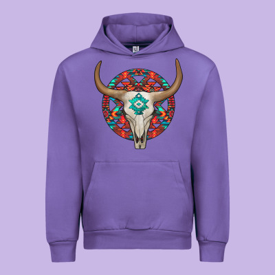 Turquoise Aztec Bullskull Urban Hoodie Designed By Jahusdesignshop