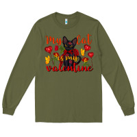 Army Green my cat is my valentine valentine's day Long Sleeve Tee - FaDigitalArtStudio
