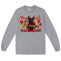 Heather Grey my cat is my valentine valentine's day Long Sleeve Tee - FaDigitalArtStudio