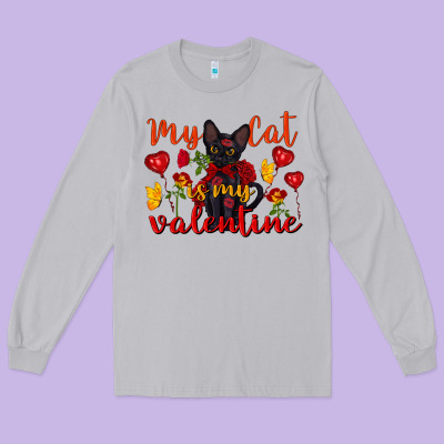 My Cat Is My Valentine Valentine's Day Long Sleeve Tee Designed By Fadigitalartstudio