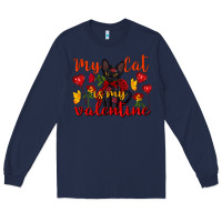 Navy my cat is my valentine valentine's day Long Sleeve Tee - FaDigitalArtStudio
