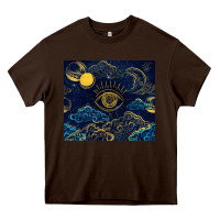 Chocolate Brown evil eye moon Heavy Core Tee - TumblerDesignByShophia