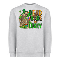 Heather Grey dead inside but lucky  with skeleton Heavyweight Sweatshirt - AdoDesignShop