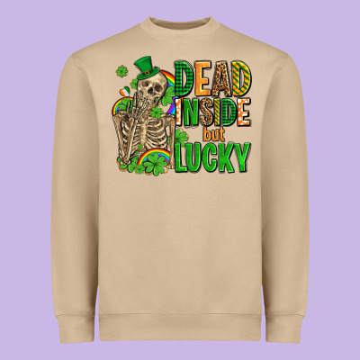 Dead Inside But Lucky  With Skeleton Heavyweight Sweatshirt Designed By Adodesignshop