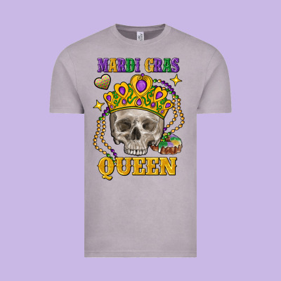 Skull Mardi Gras Queen Vintage Tee Designed By Fadigitalartstudio